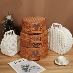 Valigia rotonda in vimini Valigia portatile in rattan intrecciato a prova di polvere Valigia portatile per articoli vari Valigia intrecciata in rattan per i viaggi