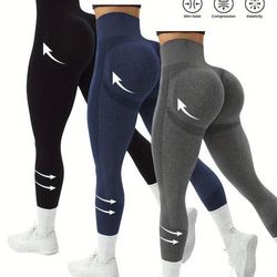 TEMU 3-pack Sports Leggings For Women - Polyamide , Tummy Control, Seamless For Yoga & Base Layer Fitness Pants