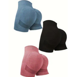 3 pieces women's sports outdoor fitness shorts, solid color yoga shorts, women's sportswear