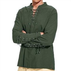 Medievale Rinascimento 17° secolo Blusa / Camicia Costume Cosplay Pirata Cavaliere Vichingo Cavaliere Celtico Elfico Coulisse Tinta unita Costume Per uomo Costumi da pirata Fantasia Halloween