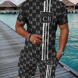 TEMU Casual Sports Suit Breathable Outdoor Casual Men's T-shirt And Five-pants Set Summer 3d Printing Set For Adult Men