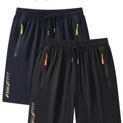 TEMU 2pcs Men' Quick Drying Shorts, Casual Slightly Stretch Elastic Waist Drawstring Shorts For Summer Gym Workout Training