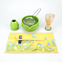 Service à thé Matcha, ensemble de 7 fouets Matcha, Kit de fabrication de démarrage Matcha, ensemble de fouets à thé vert Matcha avec cuillère, repose-cuillère, tamis, Whi