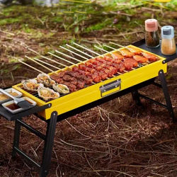 Portable outdoor camping yellow foldable barbecue grill, smokeless foldable barbecue grill, easy to carry and clean