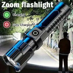 10000LM Super Bright Flashlight USB Rechargeable Telescopic Zoom Wide Beam Handheld Emergency Flashlights Waterproof Torch