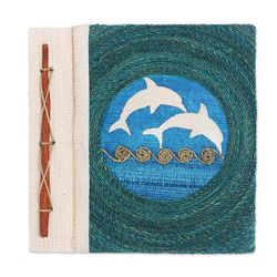 Pisces Sign in Blue,'Natural Fiber Dolphin Journal in Blue'