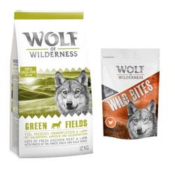 12kg Adult "Green Fields" - Lamb Wolf of Wilderness Dry Dog Food + 180g Wild Bites "Wide Acres" - Chicken Wolf of Wilderness Dog Snack