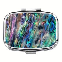 TEMU 1pc Opal & Metallic Accent Pill Box - 2-compartment Metal Organizer With Elegant Handle, Women's Gifts | Personal Medicine Organizer, Medication Storage