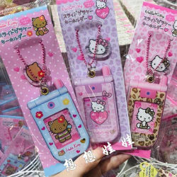 Japanese Sanrio hello kitty leopard print black leather mobile phone shape keychain ring chain pendant bag hanging women