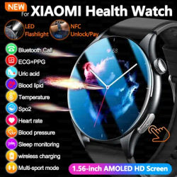 2025New graisse sanguine acide urique ECG santé montre intelligente hommes AMOLED écran NFC BT appel lampe de poche LED IP68 étanche Sport Smartwatch