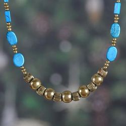 Form and Flow,'Bohemian Brass and Resin Beaded Pendant Necklace from India'