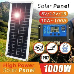 1000W Solar Panel 100A Controller 12V Solar Cell Solar Panel Set For Phone RV Car MP3 PAD Charger Outdoor Battery Supply Camping