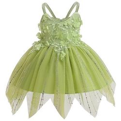 Fiaba Principessa Elfo Campanellino Vestito Abito da damigella Abiti in tulle Personaggio classico delle fiabe Personaggi dei libri di fiabe Ragazze Bambini Halloween Carnevale Settimana del libro