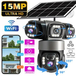 V380PRO 3 Lens WiFi Solar Camera HD 15MP 360 Outdoor Waterproof CCTV Night Vision Two-Way Audio Camera Mobile Tracking IP Camera