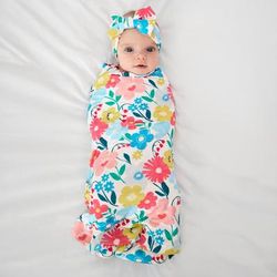 Midsummer Meadow Swaddle & Luxe Baby Girl Soft & Stretchy Bamboo Bow Headbands Set - OSFA