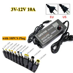 AC Adjustable Power Adapter DC 3V-12V 10A Universal Adapter With Display Screen DC Connector For 2835 5050 LED Strip EU US Plug