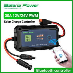 30A Solar Charge Controller 12V24V PWM Built-in BTAPP Control,Bateria Power Intelligent Plug and Play Portable Max PV 900W 55Voc