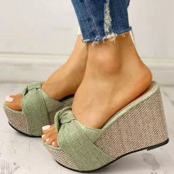 Pantoufles d'été à bouche de poisson pour femmes, chaussures de grande taille avec nœud 35-43, sandales à talons hauts