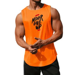 Never Give Up Mens Running Vests Loose Mesh Quick Dry Breathable Muscle Training Bodybuilding Fitness Basketball Sports Tank Top