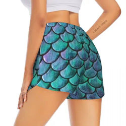 Yoga Shorts for Women Fitness Shorts Biker Running Sports Shorts Mermaid Teal Fish Scale Quick Drying Sportwear With Pocket