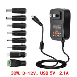 DC 3V 4.5V 5V 6V 7.5V 9V 12V 30W Adapter US EU UK AU Adjustable Power Adapters USB 2.1A Universal Charger Switch Power Supply