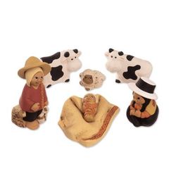 'Andean-Themed Painted 7-Piece Ceramic Nativity Scene Set'