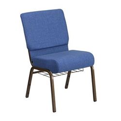 MoTak M220 Stackable Extra Wide Church Chair - Gold Steel Frame w/ Blue Fabric Back & Seat