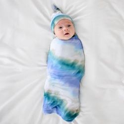 Blue Cosmic Mist Swaddle & Hat Set - OSFA