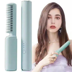 USB Rechargeable Mini Hair Straightener Curler Comb Curling Iron Personal Care Multifunctional Hairstyle Brush for Travel Y8U6