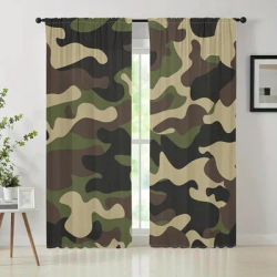 Rideau de Camouflage pour chambre à coucher, 2 pièces, rideau vert armée, conception de poche pour tringle, Polyester à impression numérique, lavable en Machine