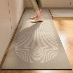 Super Anti Slip Diatomite Mud Floor Mat Japanese Style Soft & Easy Handle Kitchen Carpet round Stripes 15x47 Inch