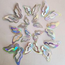 12pcs Gradient Hollow 3D Butterfly Wall Sticker Wedding Living Room Window Home Decor Gold Silver Butterflies Color: Gradient Rose Gold
