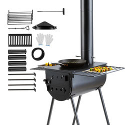 Portable Wood Stove, Camping Hot Tent BBQ Stove With Chimney Pipes For Outdoor Cooking & Heating Portable Wood Stove, Camping Hot Tent BBQ Stove With Chimney Pipes For Outdoor Cooking & Heating
