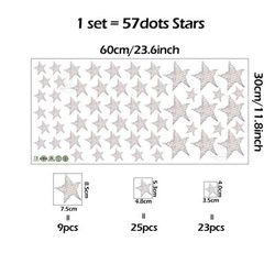Adorable Cartoon Teddy Bear Sleeping On Moon & Stars Wall Stickers: Perfect Baby Room Decor 57 Dots Grey Stars