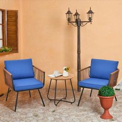 3 Piece Patio Bistro Furniture Set With Armrest & Soft Cushions Outdoor Indoor Rattan Chairs & Coffee Table 3 Piece Patio Bistro Furniture Set With Armrest & Soft Cushions Outdoor Indoor Rattan Chairs & Coffee Table
