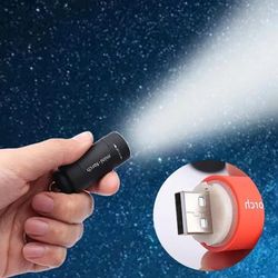Powerful Mini LED Flashlight Power Bank: Waterproof Ultra Bright Torch Lamp USB Rechargeable For Outdoor Camping Black C(5X2cm) USB Charging
