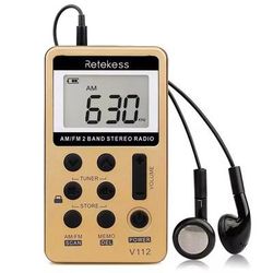 Retekess V112 Mini AM FM Pocket Radio Receiver Rechargeable With Sleep Timer gold