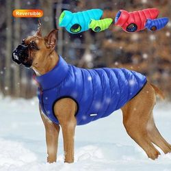 Warm Winter Dog Vest | Reversible Jacket | Waterproof Coat For Small & Large Dogs Red S35(L)