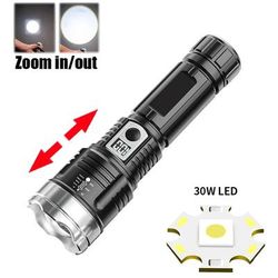 USB Rechargeable LED Flashlight | Portable Torch With Built in 18650 Battery | 5 Mode Lighting For Outdoor Emergency Cam 30W