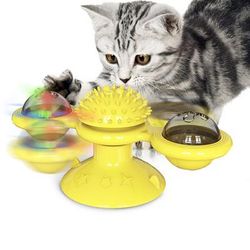 Interactive Windmill Cat Toy: Engaging Puzzle Game With Turntable For Kittens Pet Supplies For Healthy Teeth yellow