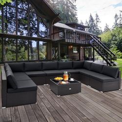10 Piece Outdoor Wicker Conversation Set With Seat & Back Cushions, PE Rattan Patio Furniture 10 Piece Outdoor Wicker Conversation Set With Seat & Back Cushions, PE Rattan Patio Furniture