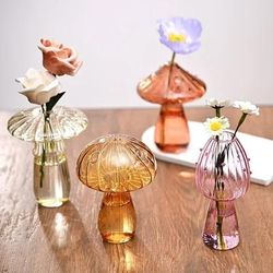 Glass Flower Vase Mushroom Shape Transparent Bottle For Flowers, Hydroponics, Room Decor Mushroom Vase S8