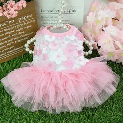 Lace Chiffon Dress: Small Dog Flowers Fashion Party & Birthday Costume For Summer Events S 1