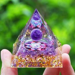 Natural Amethyst Peridot Orgone Pyramid Energy Generator Reiki Chakra Meditation Tool & Room Decor For Christmas Gift A03
