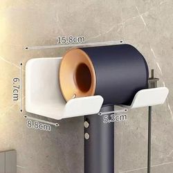 Wall Mounted Hair Dryer Holder & Organizer For Bathroom Space Saving Hair Straightener & Dryer Stand With Shelves Color: White B