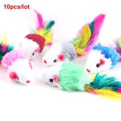 Premium Rabbit Fur Mouse Cat Toys: Interactive Feather Rainbow Ball & Fish Toy Set For Cats And Kittens Color: False Mouse
