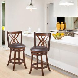 360 Swivel Counter Height Chairs With PU Leather Cushioned Seat & Footrests, Set Of 2 Modern Bar Stools 360 Swivel Counter Height Chairs With PU Leather Cushioned Seat & Footrests, Set Of 2 Modern Bar Stools