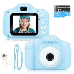 Mini Digital Camera, 32GB TF Card, Rechargeable Blue