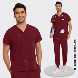 Lightweight Anti Wrinkle Nursing Scrub Set For Men And Women m burgundy
