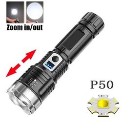 USB Rechargeable LED Flashlight | Portable Torch With Built in 18650 Battery | 5 Mode Lighting For Outdoor Emergency Cam P50